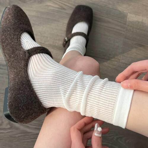 袜子女芭蕾风奶白色袜子中筒袜春夏薄款棉玛丽珍jk无骨堆堆小腿袜