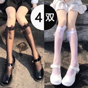 小腿袜 蕾丝蝴蝶结黑丝袜女ins网红中筒袜子潮jk丝袜显瘦可爱薄款