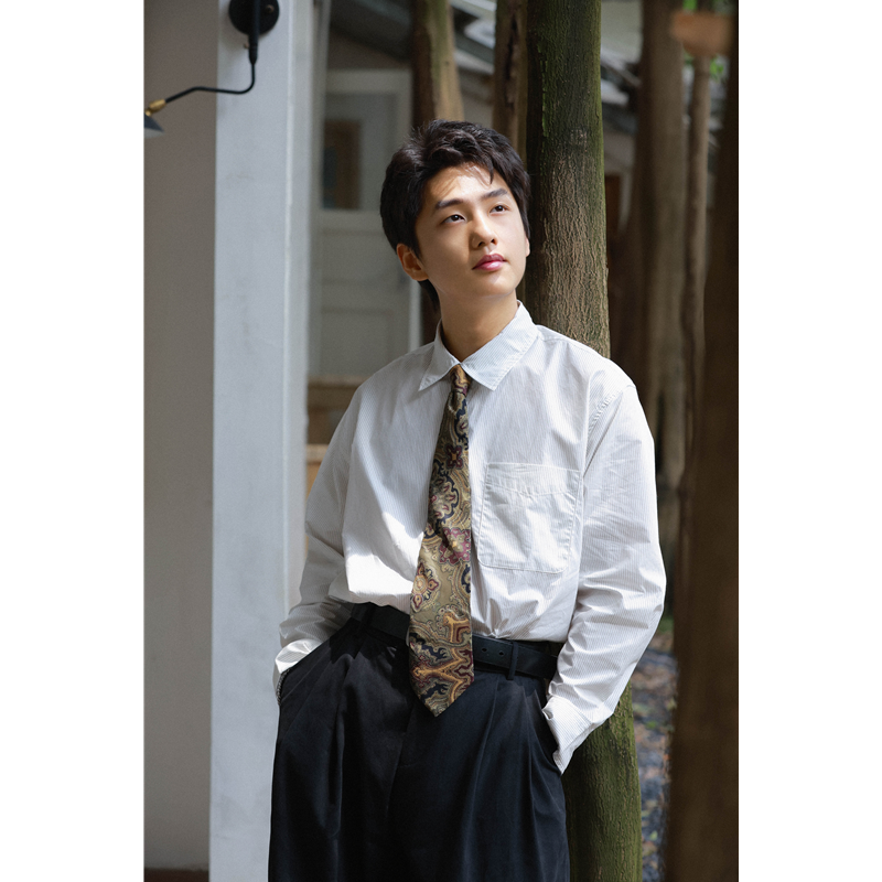 何记港风/细条纹春秋新款衬衫