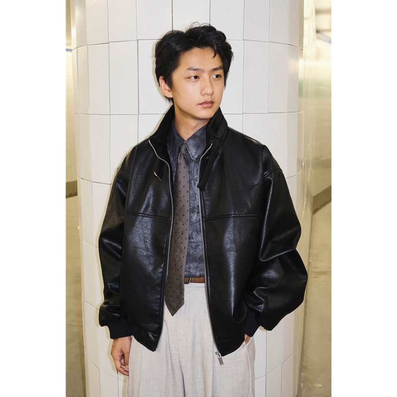 秋季复古廓形休闲皮衣夹克