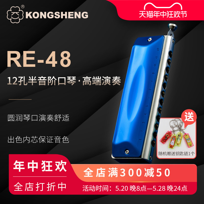 进口音簧孔声半音阶口琴12孔48音新手成人初学入门演奏变调乐器