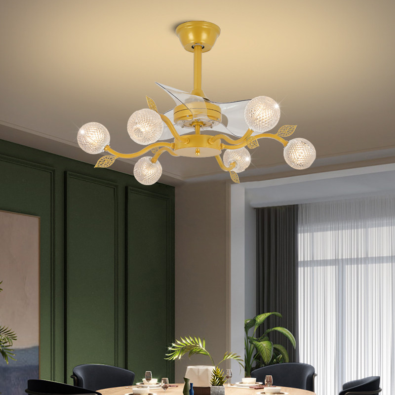 后现代轻奢水晶吊扇灯家用客厅分子灯北欧餐厅魔豆变频风扇吊灯