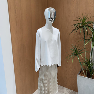 T女上衣 简约休闲百搭手工花边剪纸切割圆领长袖 Ceevan26春季 新品