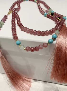 西畈 新中式服饰配饰国风长款项链女款朱砂流苏串珠斜搭链条