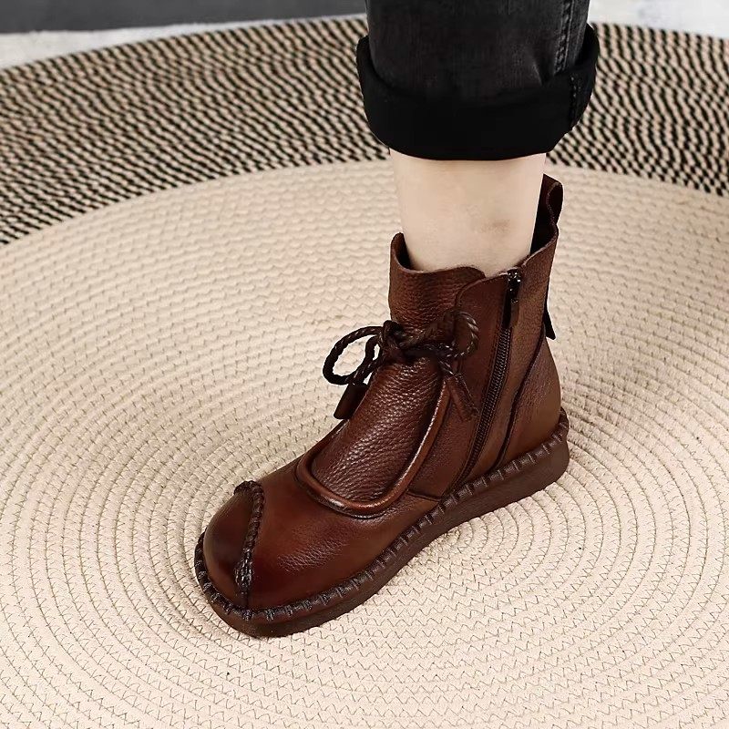品牌断码真皮平底短靴女2026年春秋新款休闲防滑单靴软底妈妈棉鞋,女鞋,时装靴,淘宝优惠券,粉丝福利购,淘宝优惠卷