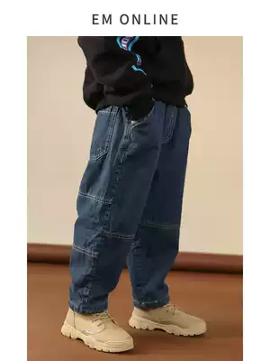 EM children's clothing boys straight jeans blue 2021 spring new medium and large children's straight loose jeans trend