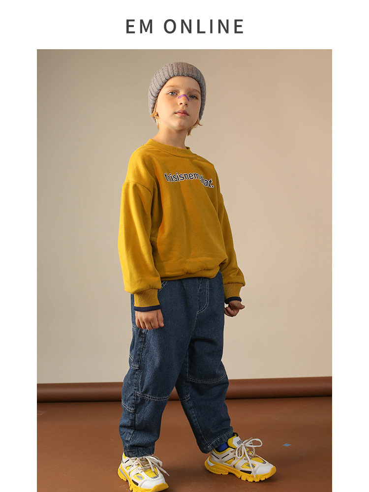 EM boy sweater 2020 autumn and winter new pullover casual top velvet thickened warm top boy ocean school