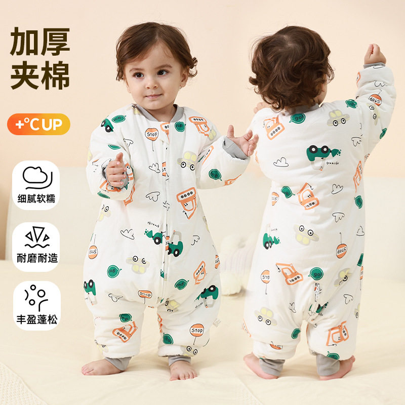 加厚夹棉婴儿睡袋秋冬保暖分腿防踢被宝宝连体睡袋男女通用卡通