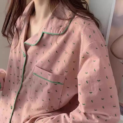 春秋纯棉睡衣女家居服套装可外穿