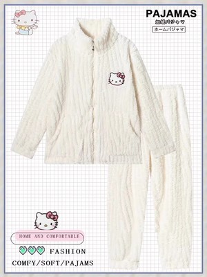 卡通拉链hellokitty睡衣女冬季法兰珊瑚绒加绒加厚甜美可爱家居服