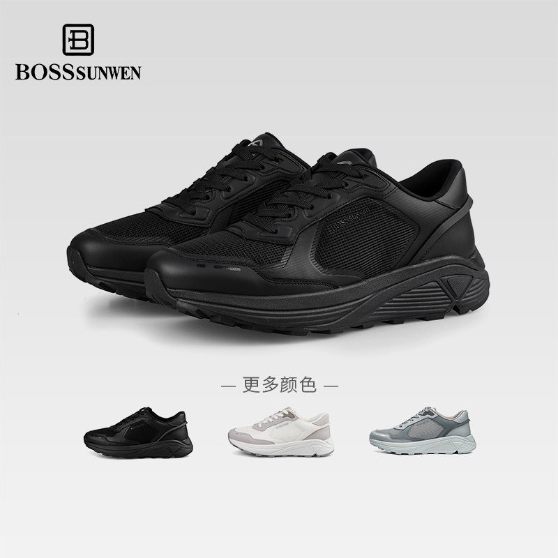 BOSSSUNWEN/博斯·绅威网面透气时尚休闲鞋男款春夏轻便跑步鞋图片