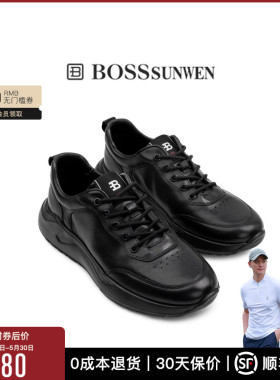 【商场同款】BOSSSUNWEN/博斯·绅威黑色透气运动跑鞋男士休闲鞋