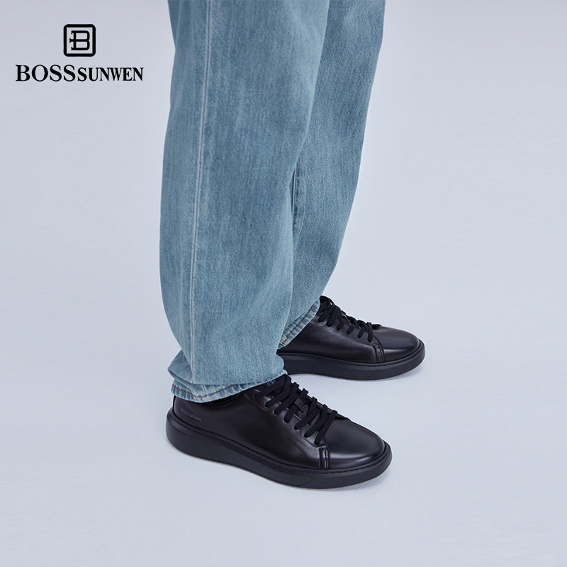 BOSSSUNWEN/博斯·绅威黑色板鞋男款春夏新款高级感运动休闲鞋图片
