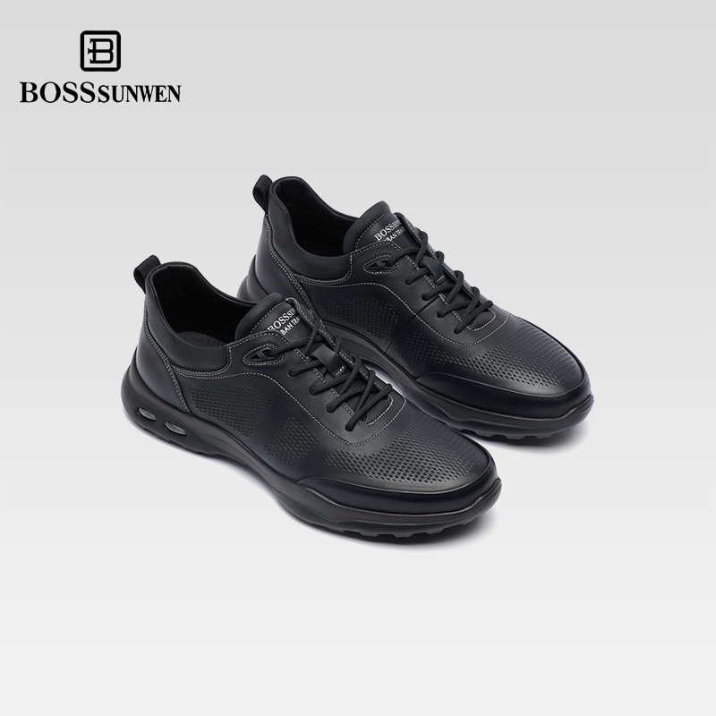 BOSSSUNWEN/博斯绅威秋季新款潮流休闲鞋真皮轻便软底运动跑步鞋