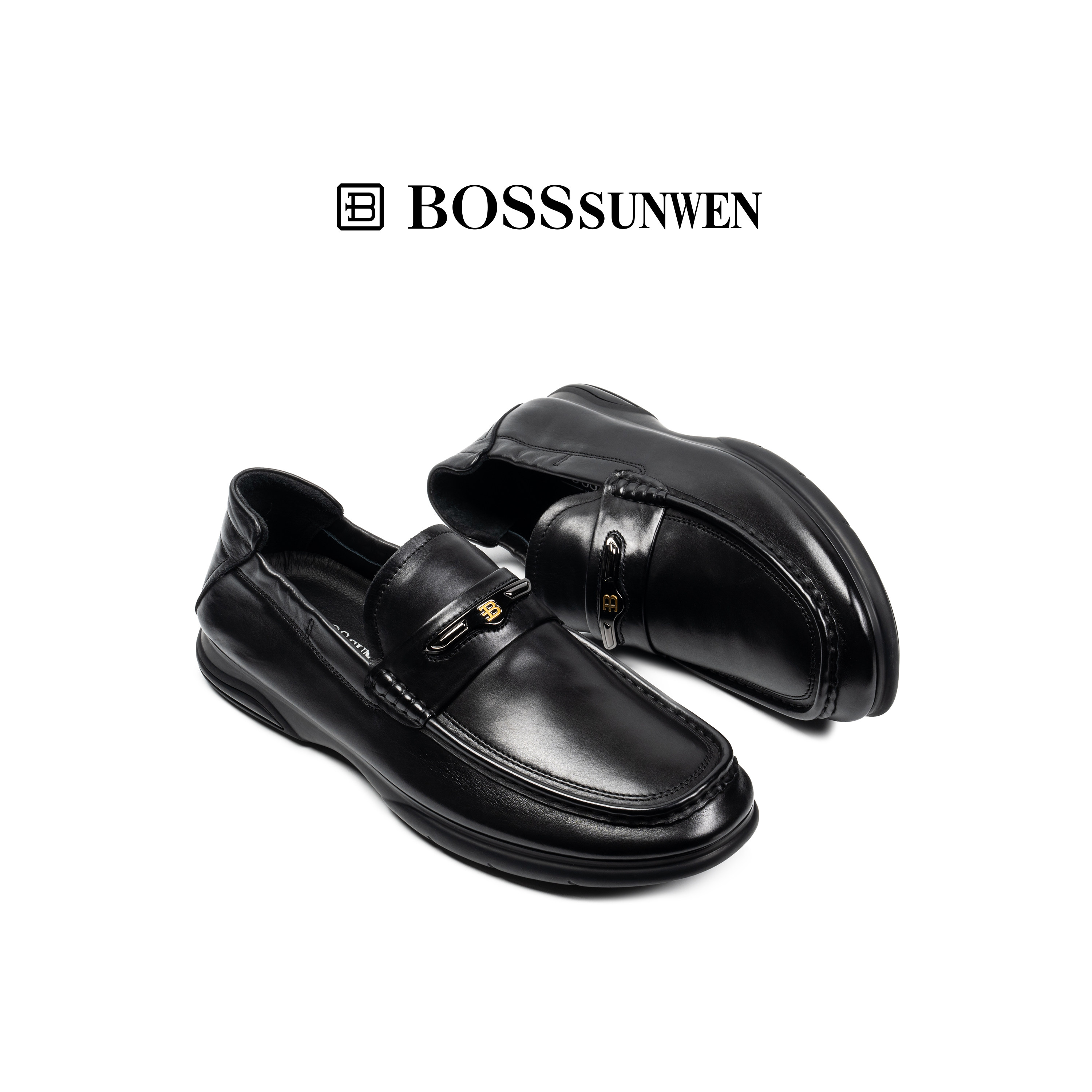 BOSSSUNWEN/博斯·绅威透气软底时尚休闲一脚蹬鞋男夏季乐福鞋图片