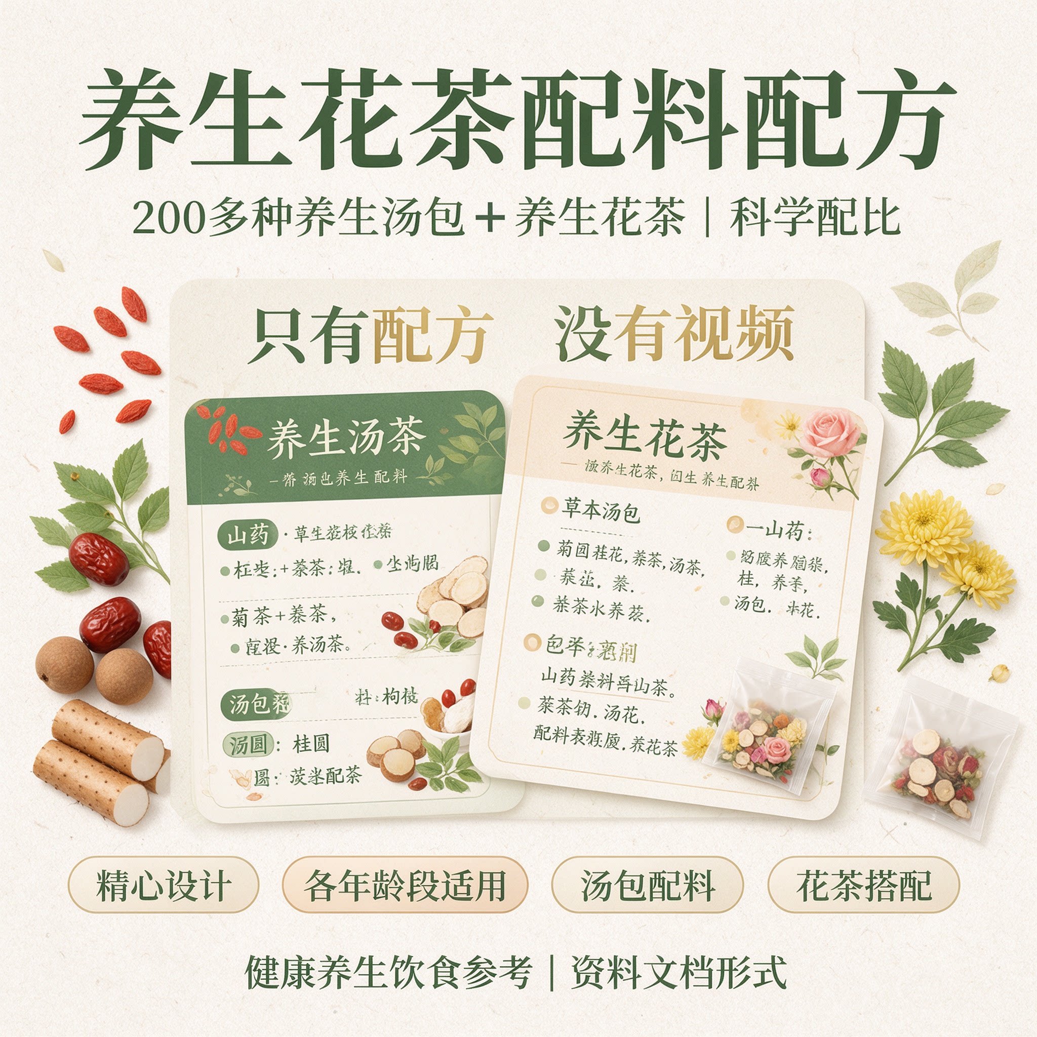 200多养生汤包花茶配方合集科学配比养生茶配料资料仅配方无视频