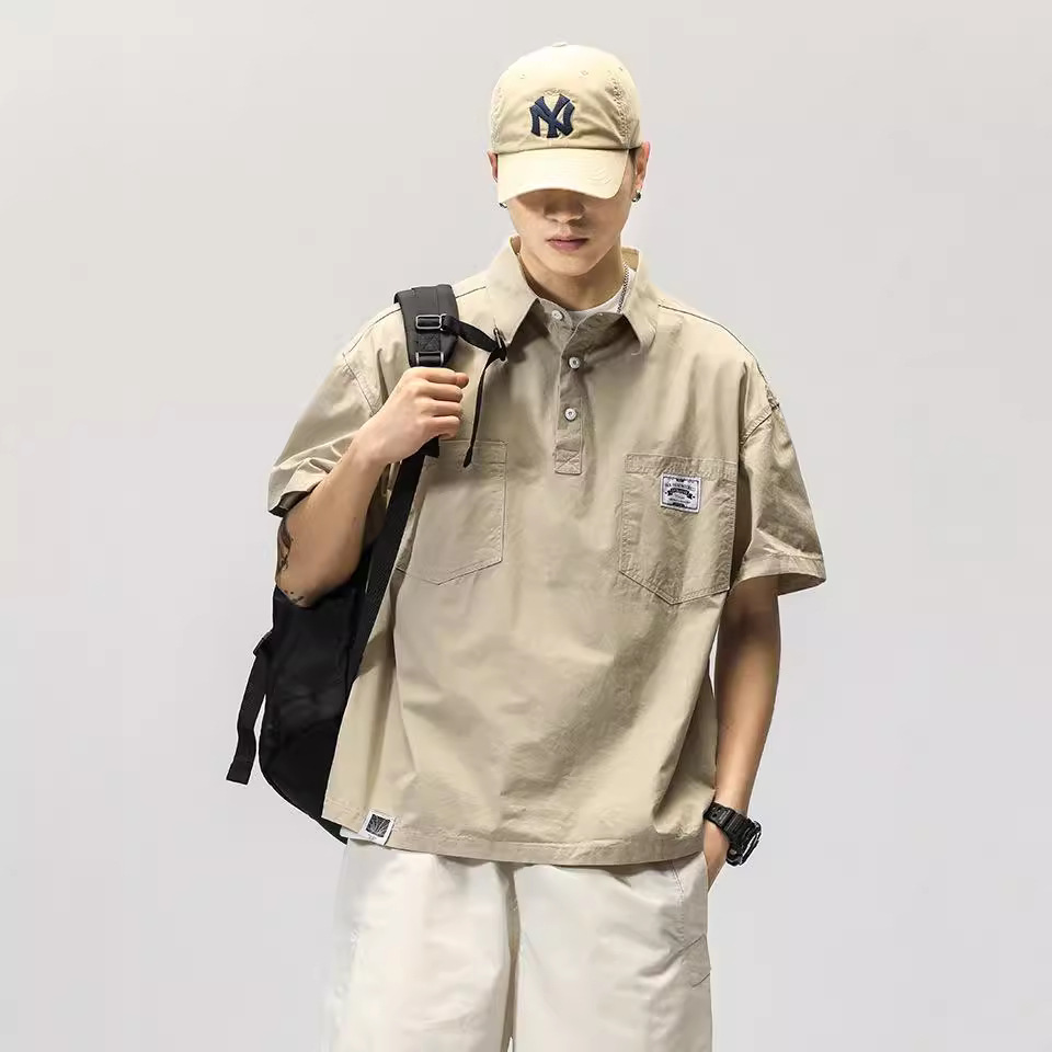 短袖polo衫男夏季工装衬衫日系