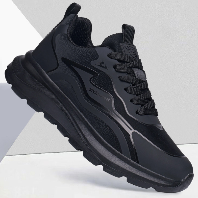 男鞋2025新款秋冬季加棉男士英伦风黑色休闲皮鞋男款厚底运动棉鞋