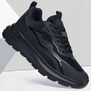 男鞋2025新款秋冬季加棉男士英伦风黑色休闲皮鞋男款厚底运动棉鞋