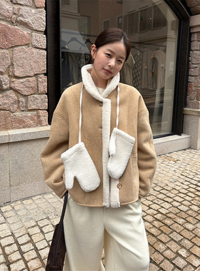 TG 质感羊羔毛外套女2025冬季新款复古洋气皮毛一体翻领上衣25773