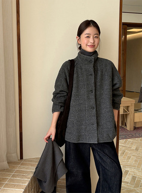 TG 复古韩系风立领排扣挺阔中长款双面呢外套女2025冬季新款25962