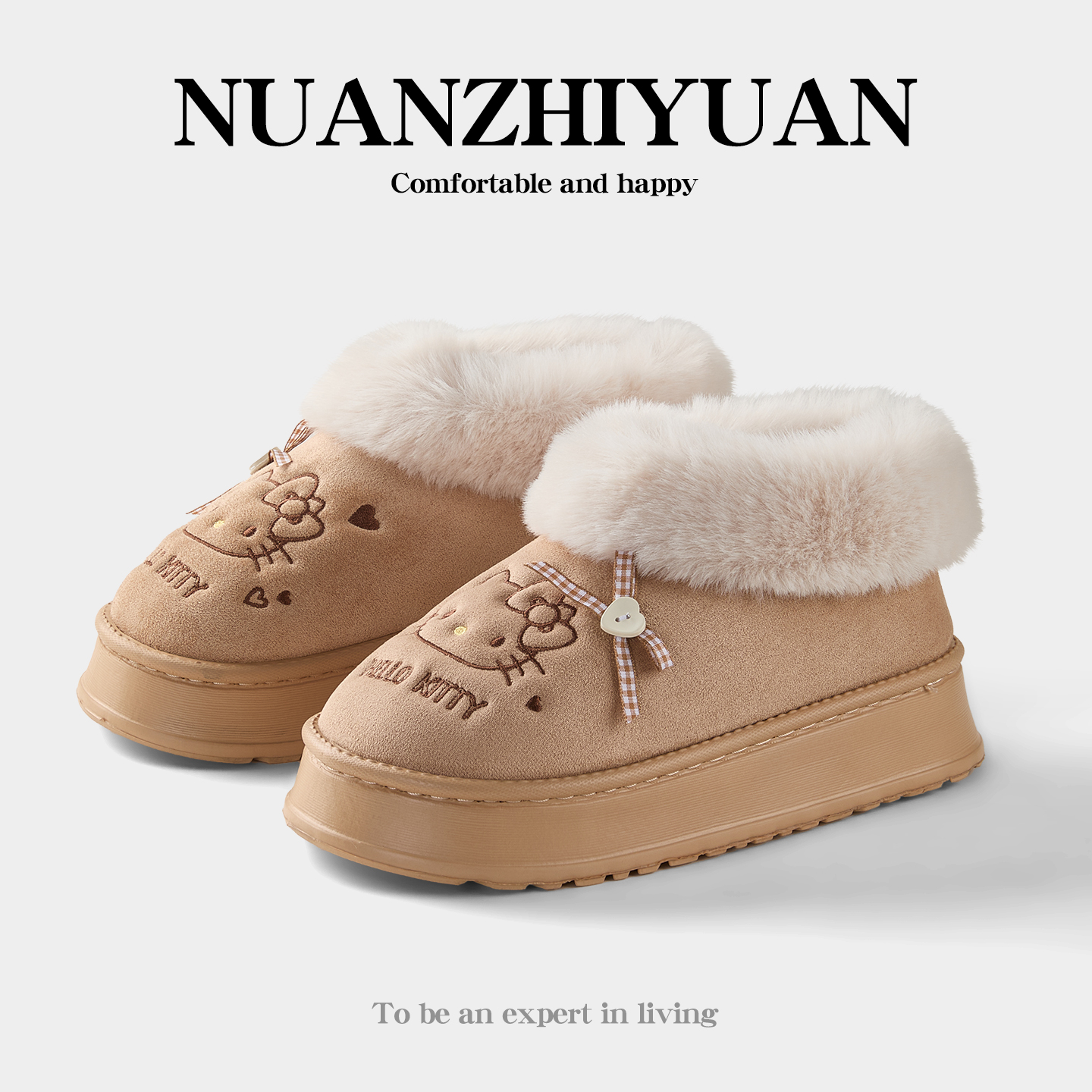 KT猫棉拖鞋女款冬季室内居家保暖加绒加厚防滑学生外穿包跟棉鞋女