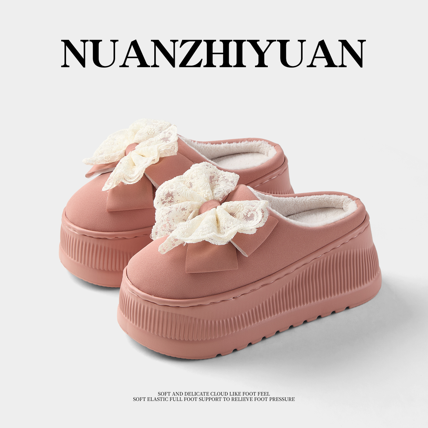 小个子厚底增高棉拖鞋女秋冬新款室内居家加绒保暖防滑外穿棉拖鞋