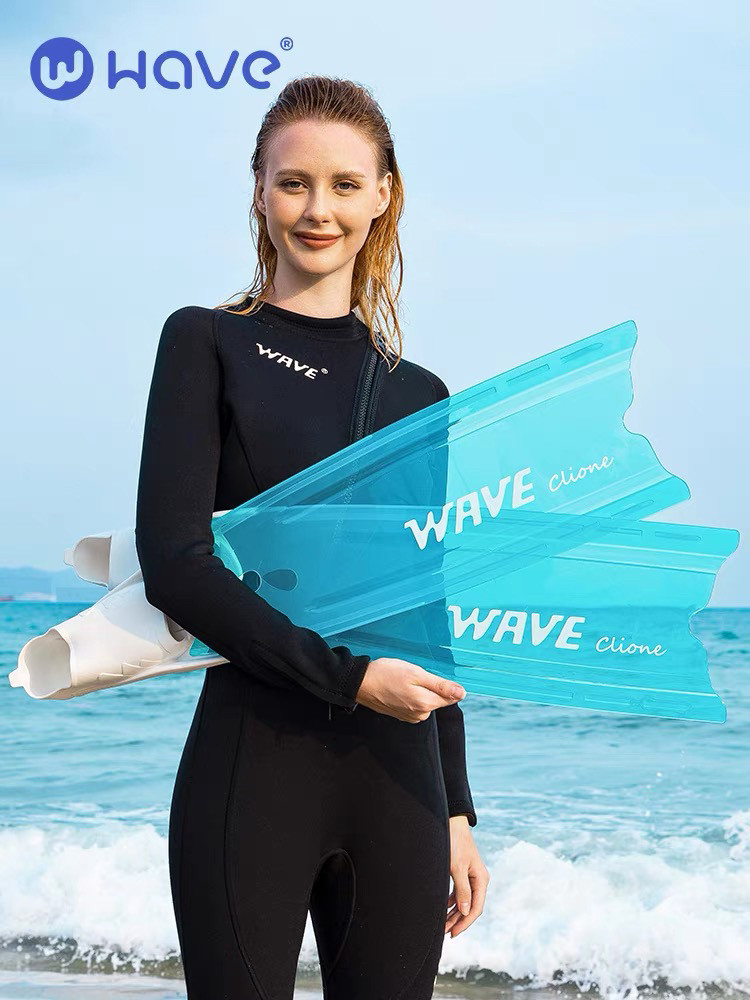 wave新款男女自由潜长脚蹼透明脚蹼渔猎蛙鞋舒适柔韧游泳长脚蹼