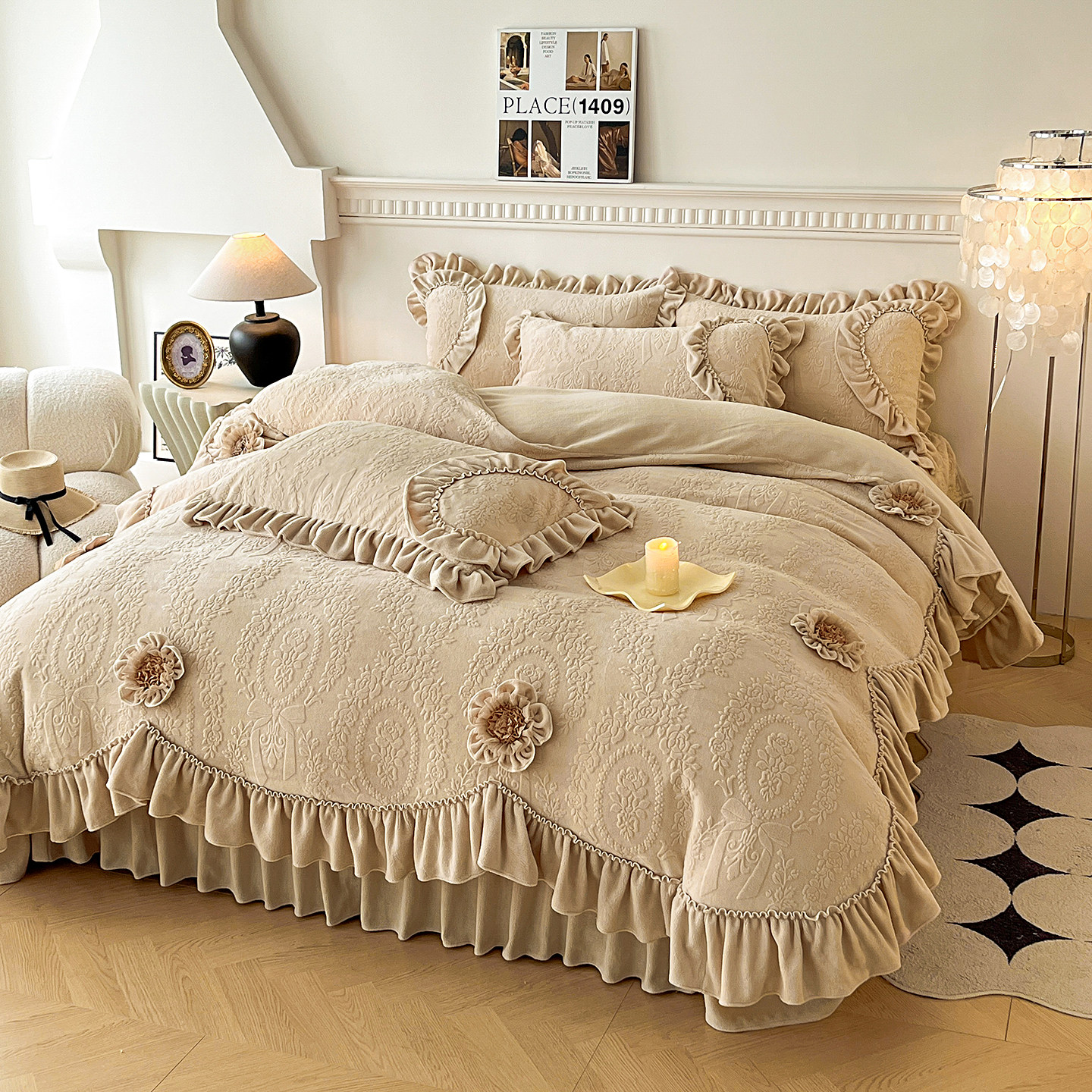 12斤加厚超暖冬季牛奶绒床盖四件套雕花珊瑚绒被套被罩双面法兰绒,床上用品,床品套件/四件套/多件套,淘宝优惠券,粉丝福利购,淘宝优惠卷