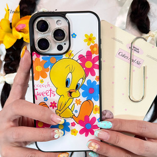 可爱花朵崔弟鸟趣味小黄鸭古早ins韩少女17适用iphone16promax亚克力壳苹果16plus/15手机壳