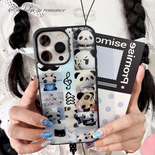 古早趴趴熊可爱趣味熊猫拼接复古日韩ins古早适用iphone16promax亚克力壳苹果16plus/17promax华为小米手机壳