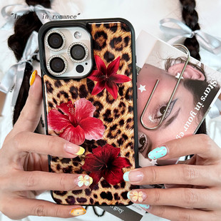 小众原创ins欧美豹纹热带花辣妹亚古早时髦15适用iphone16promax亚克力壳苹果17pro/15pm手机壳