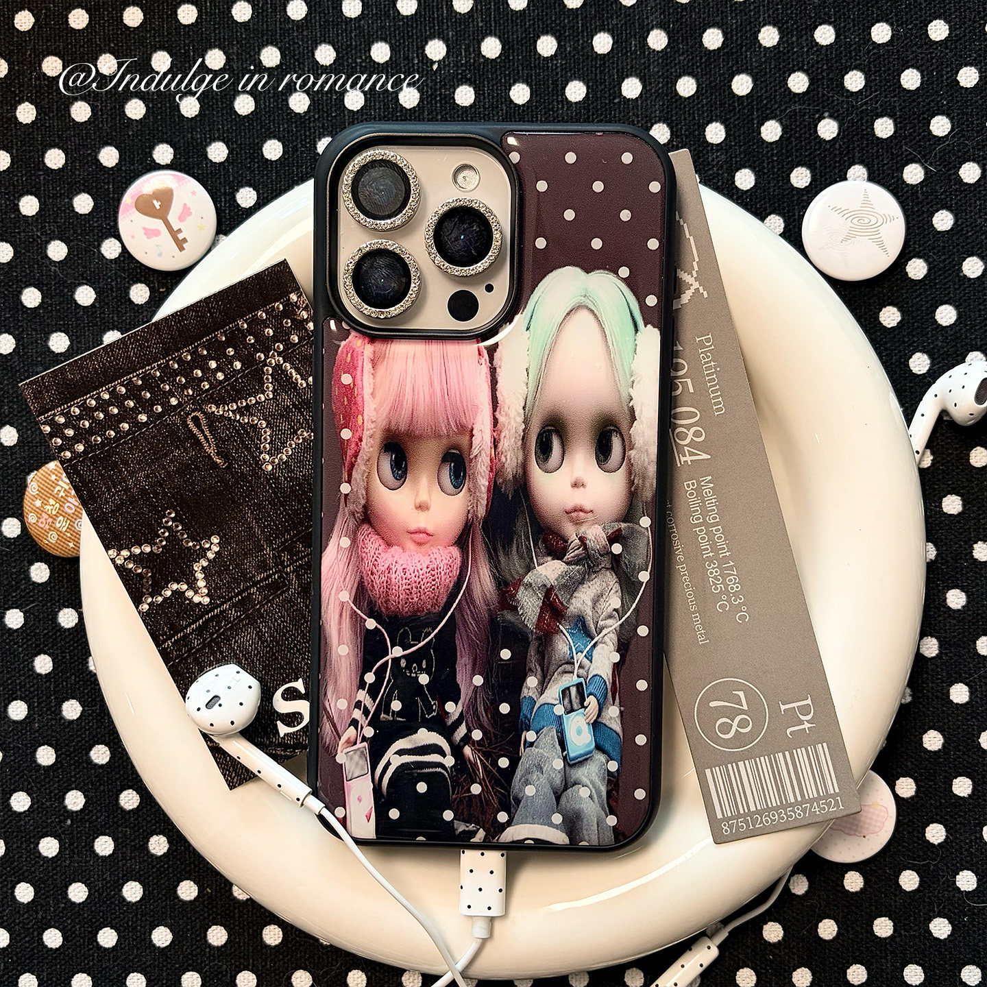 古早听mp3小布娃娃少女复古波点iPhone17promax滴胶全包iphone1716promax亚克力壳苹果1614pro手机壳