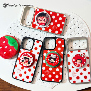 17pro手机壳 适用草莓红波点磁吸新年圣诞古早少女简约复古iphone1716promax亚克力壳苹果16plus