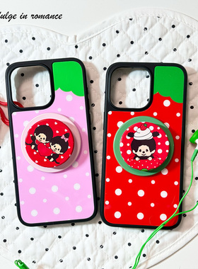 适用粉草莓波点磁吸ins韩古早少女简约复古iphone1716promax亚克力壳苹果16plus/17pro手机壳