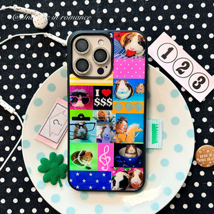 古早拼接豚鼠鼠萌物可爱趣味原创复古iPhone17promax滴胶全包iphone1716promax亚克力壳苹果1614pro手机壳