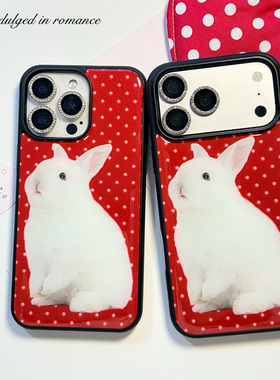 适用红波点小白兔可爱少女日系古早滴胶复古iphone1716promax亚克力壳苹果1614pro手机壳