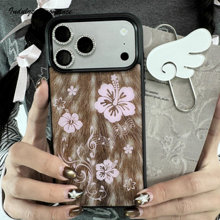 适用少女秋冬鹿纹扶桑花音符创意日系古早ins复古iphone1716promax亚克力壳苹果16plus/17pro手机壳