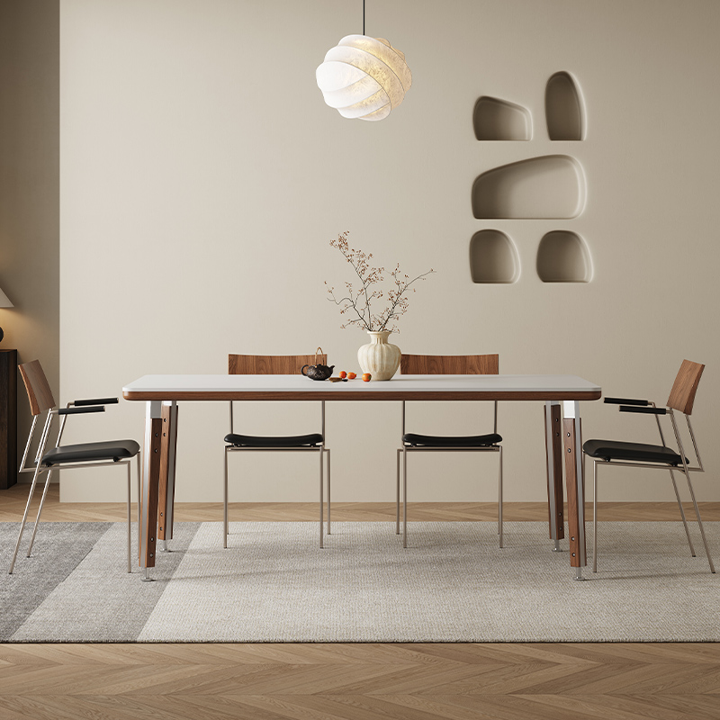 中古风岩板餐桌复古风实木家用