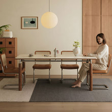 斐度包豪斯德利丰岩板餐桌法式复古家用饭桌中古风实木长方形餐桌