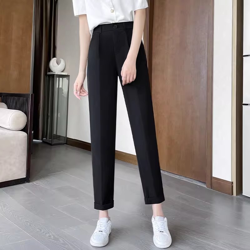 黑色西装裤子女春夏季2025新款高腰烟管裤薄款小个子休闲小脚西裤