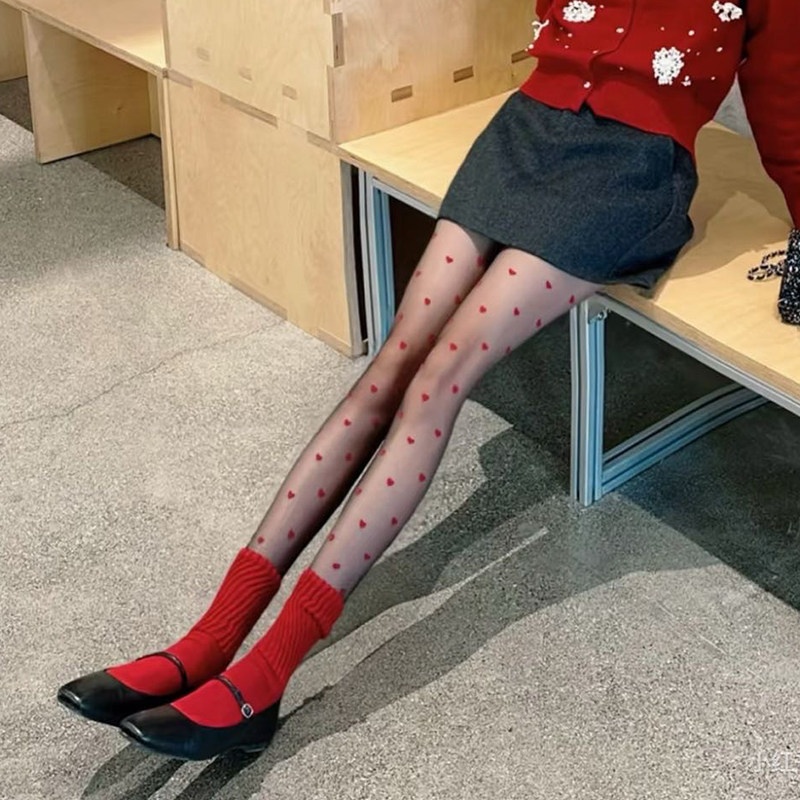 辣妹红色爱心丝袜性感黑丝女超薄