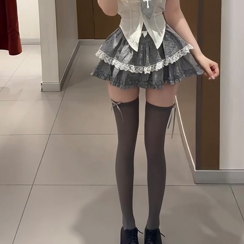 蝴蝶结过膝袜天鹅绒甜美jk袜丝袜