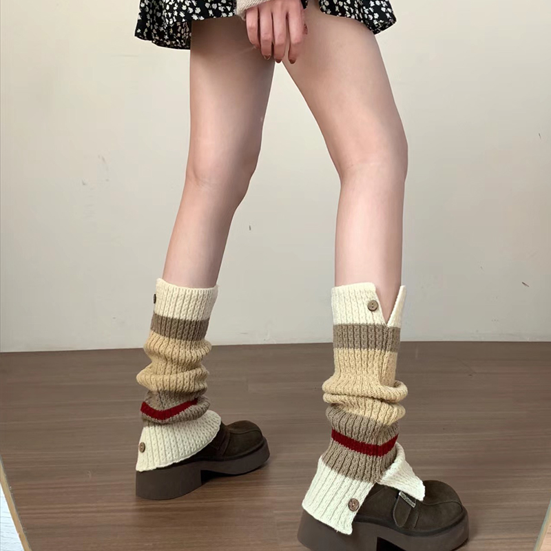 秋冬针织袜套堆堆学院棕色美拉德