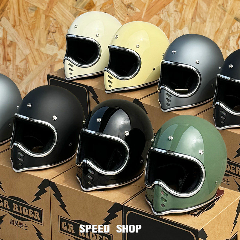 GR RIDE镀铬边速度商店山车全盔moto3复古机车越野小体装饰用头盔