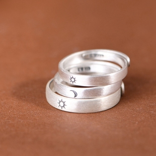 足银情侣戒指日月同辉999纯银太阳月亮开口ins风轻奢男女朋友新款