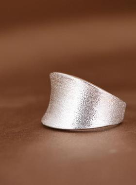 拉丝银戒指S925纯银小众轻奢女款