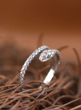 文艺银戒指925银蛇简约女款