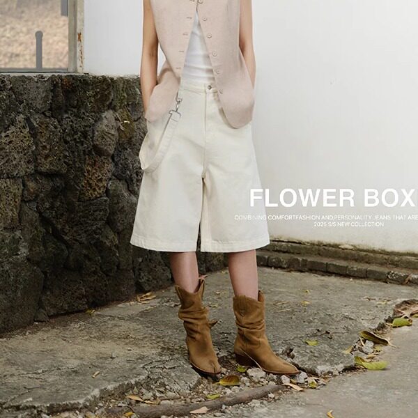 花匣子牛仔裤503587夏款高腰宽松显瘦白色五分裤阔腿裤百搭中裤女