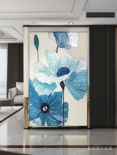 珐琅彩画立体玄关轻奢壁画餐厅走廊艺术玻璃挂画长方形花卉画